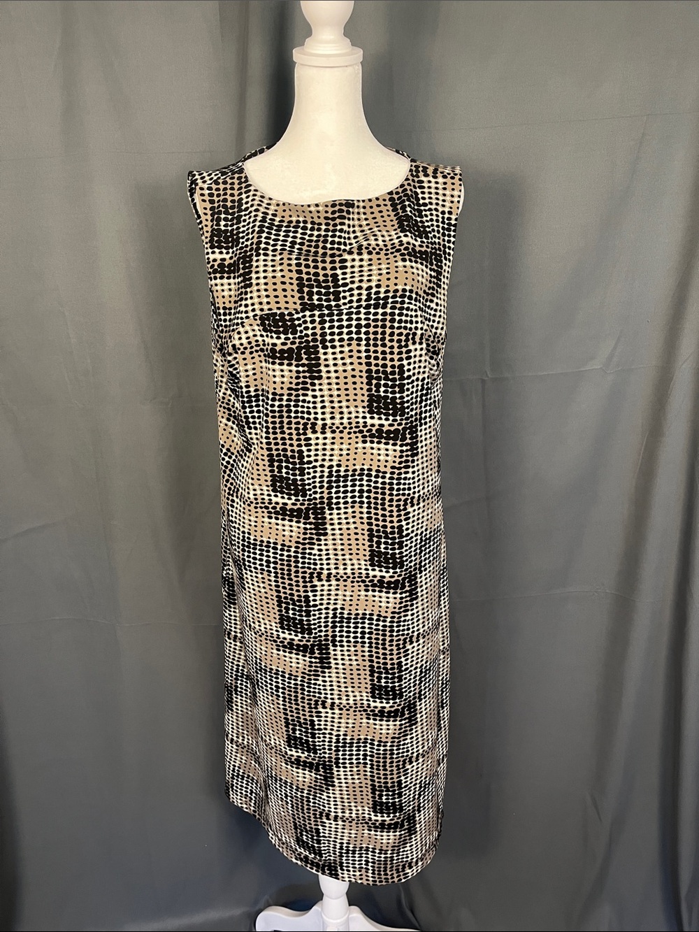 Liz Claiborne Sleeveless Black Tan & Cream Patterned Shift Dress